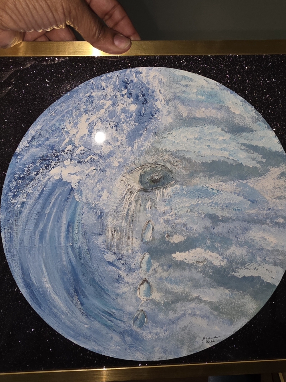 Hand-Painted Blue Moon Wall Art by